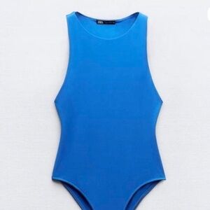 ZARA Blue High Neck Seamless Bodysuit